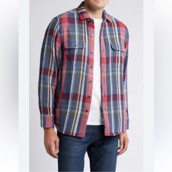 TOMMY BAHAMA Red and Blue Plaid Button-Up Flannel Shacket Shirt Men's XL - Picture 2 of 8